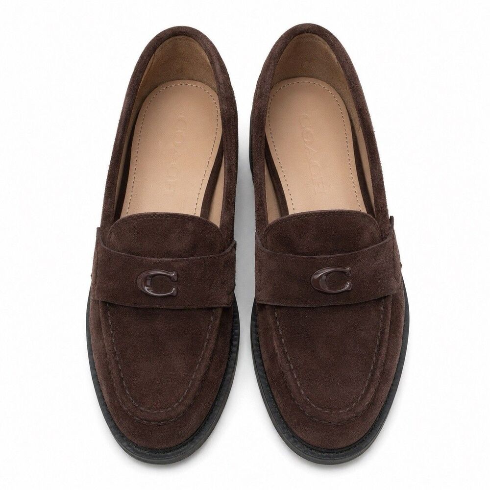 Coach Leah Black Leather  Platforms Slip-On Loafers with Box Size 6